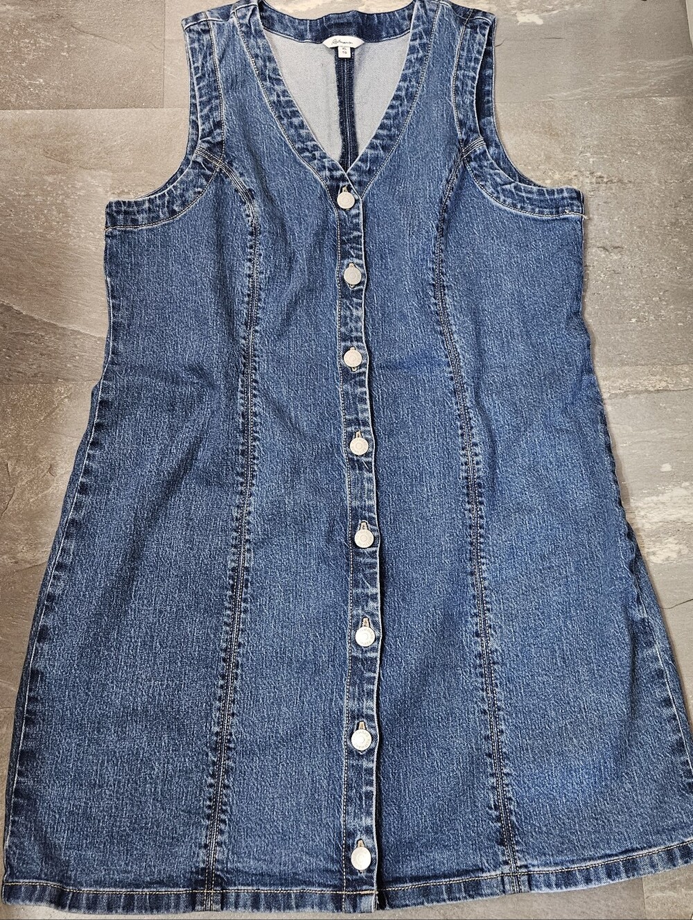NWOT Reitmans Sleeveless Buttoned-Down Denim Mini Dress. Blue. V Neck. XL. - Picture 3 of 9
